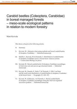 Coleoptera, Carabidae) in Boreal Managed Forests – Meso-Scale Ecological Patterns in Relation to Modern Forestry