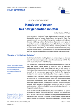 Handover of Power to a New Generation in Qatar