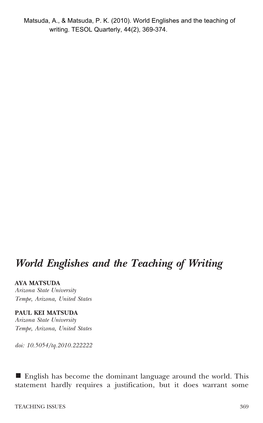 World Englishes and the Teaching of Writing