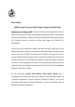 Odisha to Get Its Own Indian Super League Football Club