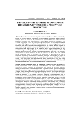 Diffusion of the Touristic Phenomenon in the North-Western Region