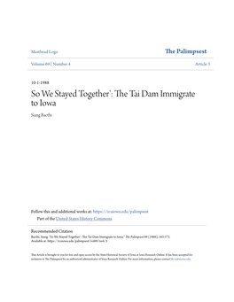 So We Stayed Together': the Tai Dam Immigrate to Iowa