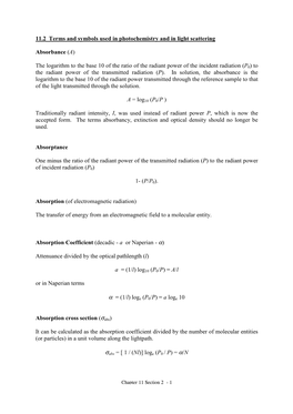 11.2 Terms and Symbols Used in Photochemistry and in Light Scattering