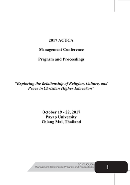 2017 ACUCA Management Conference Program and Proceedings I