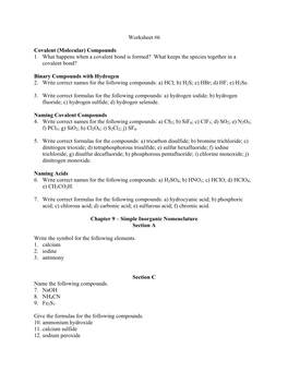 Worksheet #6 Covalent