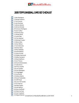 2005 Topps Baseball Card Set Checklist