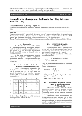 An Application of Assignment Problem in Traveling Salesman Problem (TSP)