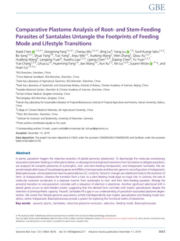 Comparative Plastome Analysis of Root-And Stem-Feeding Parasites of Santalales Untangle the Footprints of Feeding Mode and Lifestyle Transitions