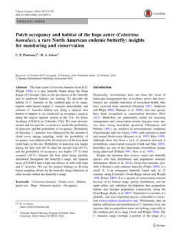 Celastrina Humulus), a Rare North American Endemic Butterﬂy: Insights for Monitoring and Conservation