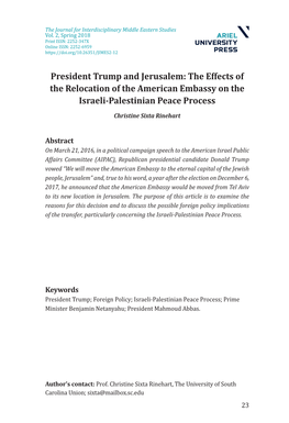 President Trump and Jerusalem : the Effects of the Relocation of The