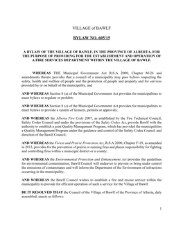 VILLAGE of BAWLF BYLAW NO. 605/15