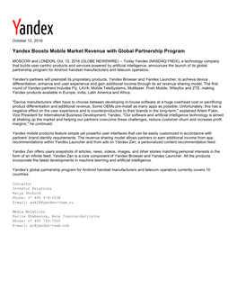 Yandex Boosts Mobile Market Revenue with Global Partnership Program