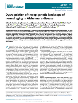 Dysregulation of the Epigenetic Landscape of Normal Aging in Alzheimer’S Disease