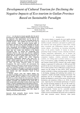 Development of Cultural Tourism for Declining the Negative Impacts of Eco Tourism in Guilan Province Based on Sustainable Paradigm