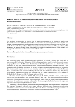 Arachnida, Pseudoscorpiones) from Saudi Arabia