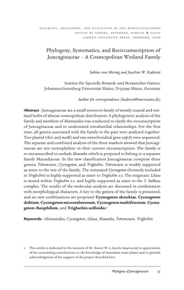 Phylogeny, Systematics, and Recircumscription of Juncaginaceae – a Cosmopolitan Wetland Family