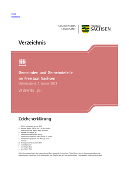 Gemeinden Und Gemeindeteile Im Freistaat Sachsen Gebietsstand: 1