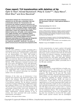 Case Report: Y;6 Translocation with Deletion of 6P Ophir D