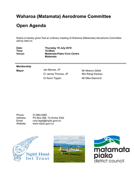 Agenda of Ordinary Meeting of Waharoa (Matamata) Aerodrome