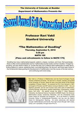 Professor Ravi Vakil Stanford University