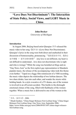“Love Does Not Discriminate”: the Interaction of State Policy, Social Views, and LGBT Music in China
