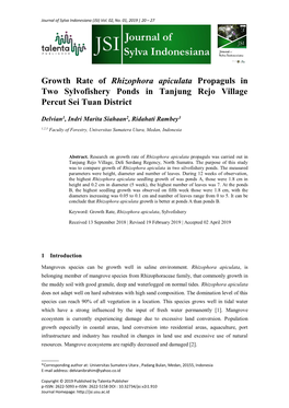 Growth Rate of Rhizophora Apiculata Propaguls in Two Sylvofishery Ponds in Tanjung Rejo Village Percut Sei Tuan District