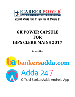 Gk Power Capsule for Ibps Clerk Mains 2017