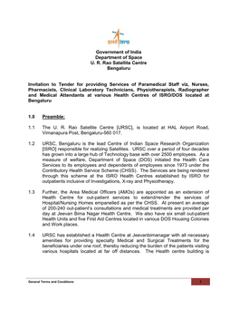 Government of India Department of Space U. R. Rao Satellite Centre Bengaluru Invitation to Tender for Providing Services of Pa