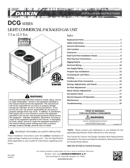 LIGHT COMMERCIAL PACKAGED GAS UNIT 7.5 to 12.5 TON Index Replacement Parts