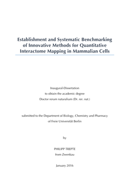 Establishment and Systematic Benchmarking of Innovative Methods for Quantitative Interactome Mapping in Mammalian Cells