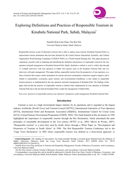 Exploring Definitions and Practices of Responsible Tourism in Kinabalu National Park, Sabah, Malaysia∗