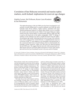 Correlation of Late Holocene Terrestrial and Marine Tephra Mark Ers, North