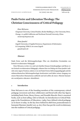 Paulo Freire and Liberation Theology: the Christian Consciousness of Critical Pedagogy