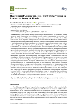 Hydrological Consequences of Timber Harvesting in Landscape Zones of Siberia