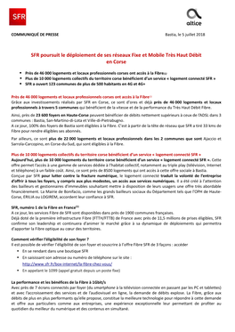 SFR Poursuit Le Déploiement De Ses Réseaux Fixe Et Mobile Très Haut Débit En Corse