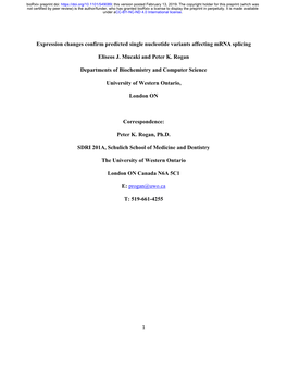 Expression Changes Confirm Predicted Single Nucleotide Variants Affecting Mrna Splicing
