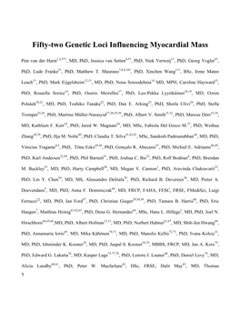 Fifty-Two Genetic Loci Influencing Myocardial Mass