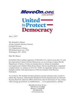 June 1, 2017 Mr. Kenneth A. Blanco Acting Assistant Attorney General