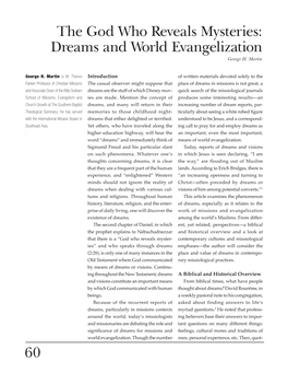 60 the God Who Reveals Mysteries: Dreams and World Evangelization