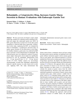 Rebamipide, a Cytoprotective Drug, Increases Gastric Mucus Secretion in Human: Evaluations with Endoscopic Gastrin Test