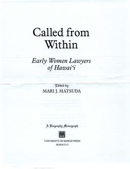 Called from Within- Early Women Lawyers of Hawaii