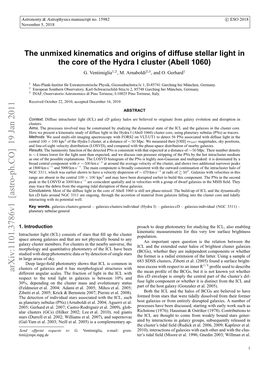 The Unmixed Kinematics and Origins of Diffuse Stellar Light in the Core of the Hydra I Cluster (Abell 1060)