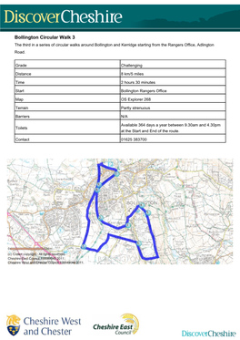 Bollington Circular Walk 3 the Third in a Series of Circular Walks Around Bollington and Kerridge Starting from the Rangers Office, Adlington Road