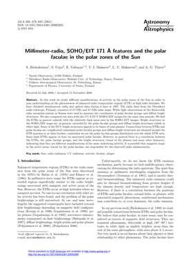 Millimeter-Radio, SOHO/EIT 171 Å Features and the Polar Faculae in the Polar Zones of The