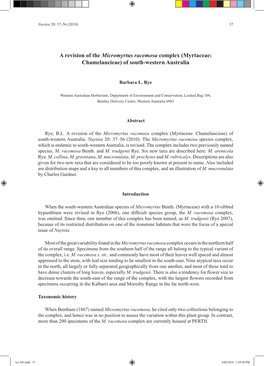 A Revision of the Micromyrtus Racemosa Complex (Myrtaceae: Chamelaucieae) of South-Western Australia