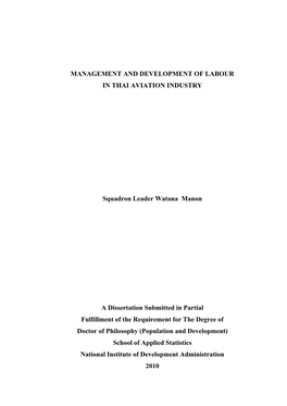 Management and Development of Labour in Thai Aviation Industry