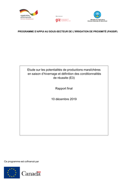 Etude Sur Les Potentialités De Productions Maraîchères En Saison D’Hivernage Et Définition Des Conditionnalités De Réussite (E3)