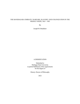 The Bandiagara Emirate: Warfare, Slavery and Colonization in the Middle Niger, 1863 - 1903