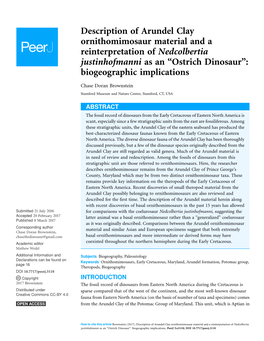 Description of Arundel Clay Ornithomimosaur Material and a Reinterpretation of Nedcolbertia Justinhofmanni As an “Ostrich Dinosaur”: Biogeographic Implications