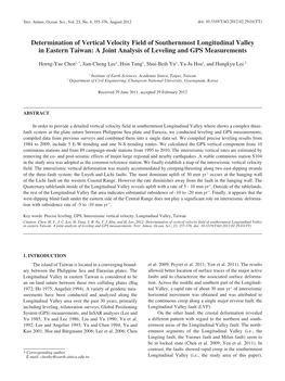 Determination of Vertical Velocity Field of Southernmost Longitudinal Valley in Eastern Taiwan: a Joint Analysis of Leveling and GPS Measurements